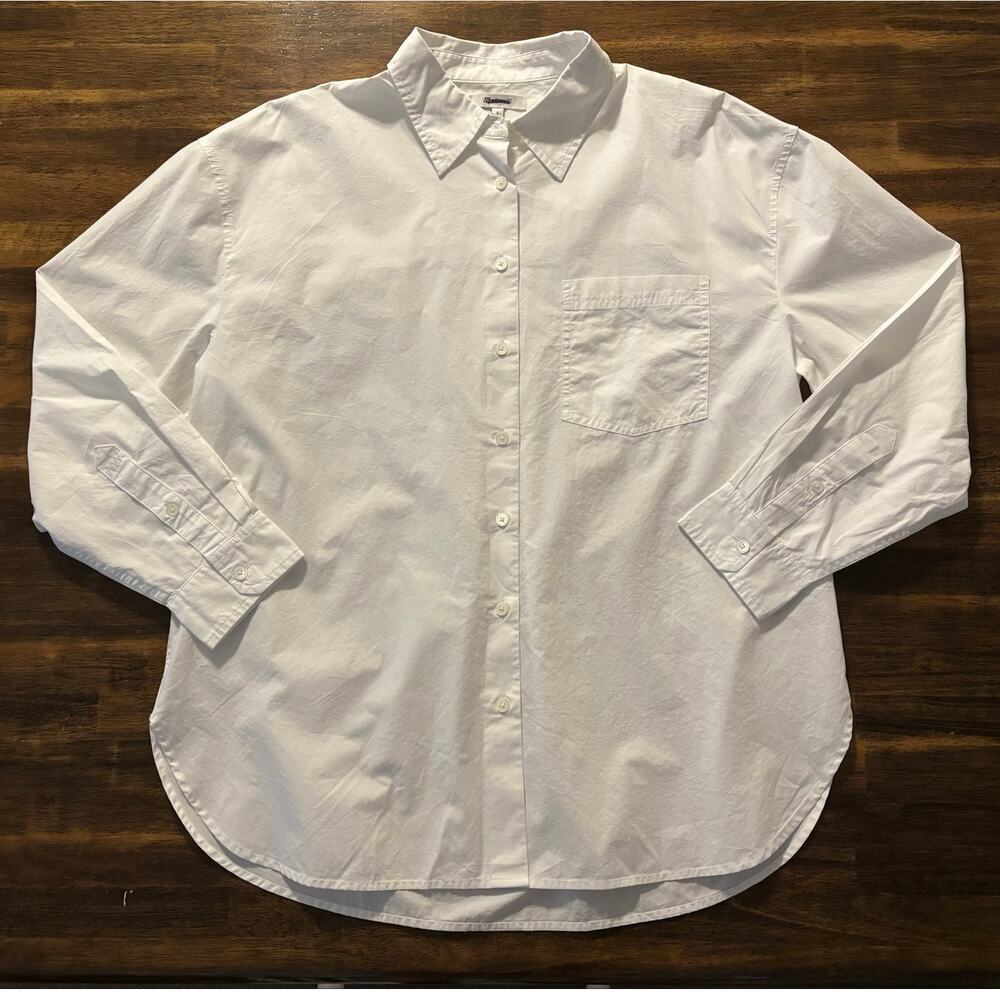 Madewell Women’s Large The Easy Shirt 100% Cotton Poplin Button Front White - Picture 2 of 11